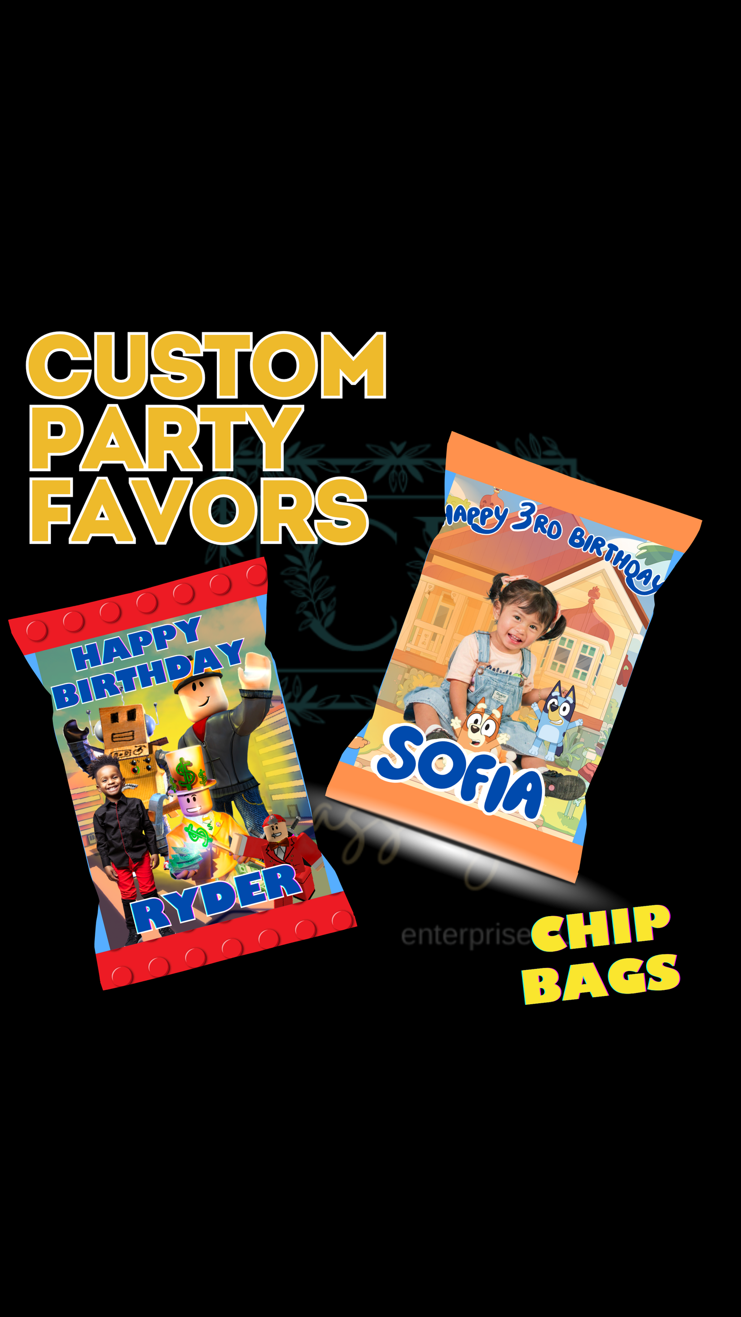 Custom Party Favors (Chip Bags, Candy Bars, Water bottles ect.) - DIGITAL CREATION